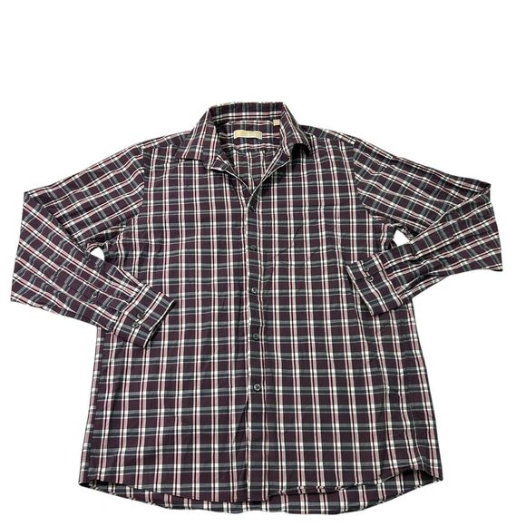 Michael Kors Other - Michael Kors Mens Plaid Button Down Shirt 16 34/35 Burgundy Gray White